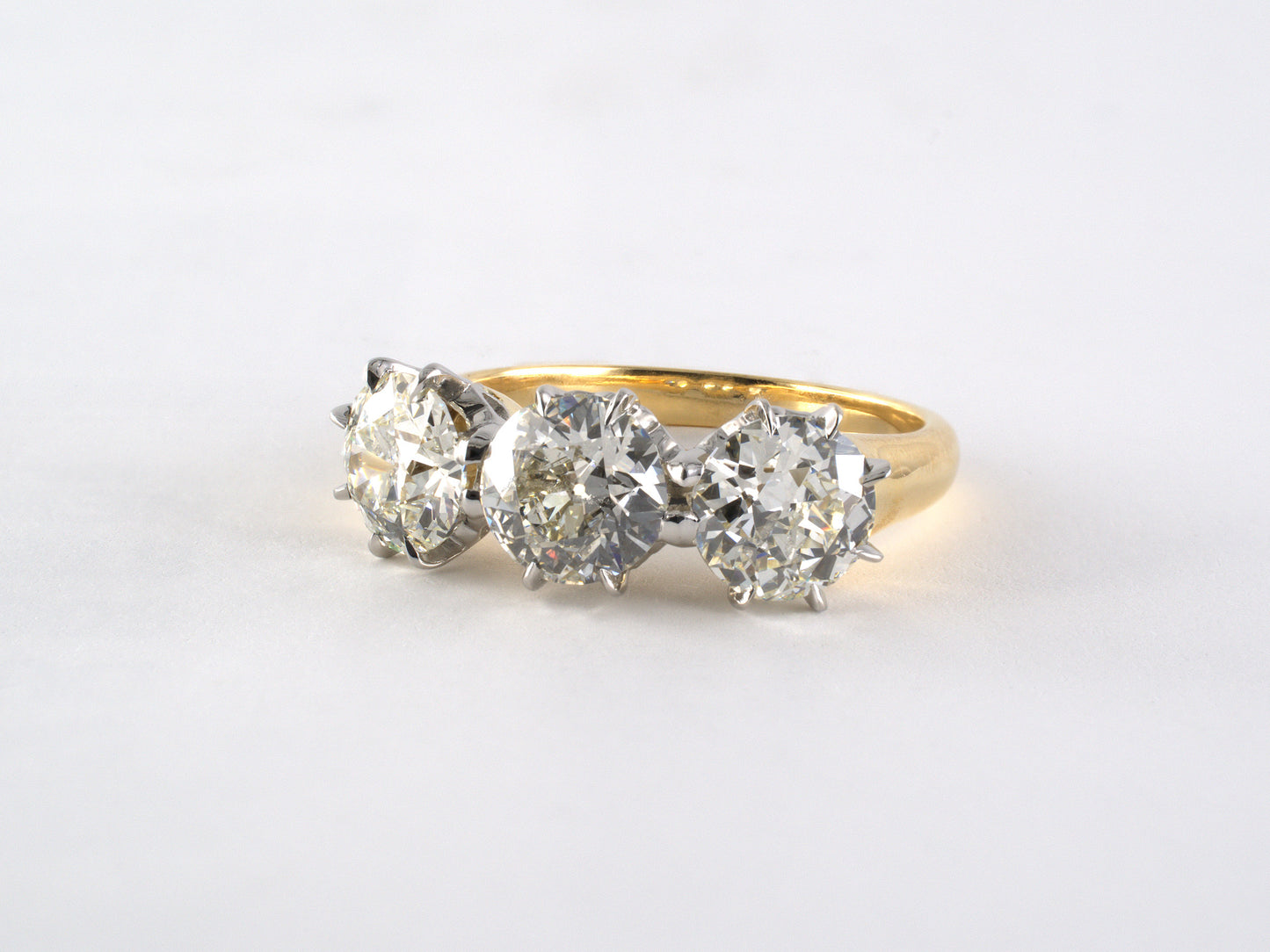92972 - Platinum Gold Diamond Filigree Basket 3-Stone Ring