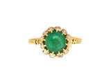 93602 - Gold Emerald Diamond Antique-Style Grooved Shank Cluster Ring