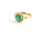 93602 - Gold Emerald Diamond Antique-Style Grooved Shank Cluster Ring