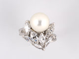 93975 - Circa 1950s Platinum Pearl Diamond Leaf Ring