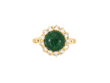 96151 - Gold Cabochon Emerald Diamond Antique-Style Cluster Ring