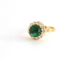 96151 - Gold Cabochon Emerald Diamond Antique-Style Cluster Ring