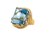 97040 - Webb Circa 1970 Gold Platinum Aqua Diamond Ring