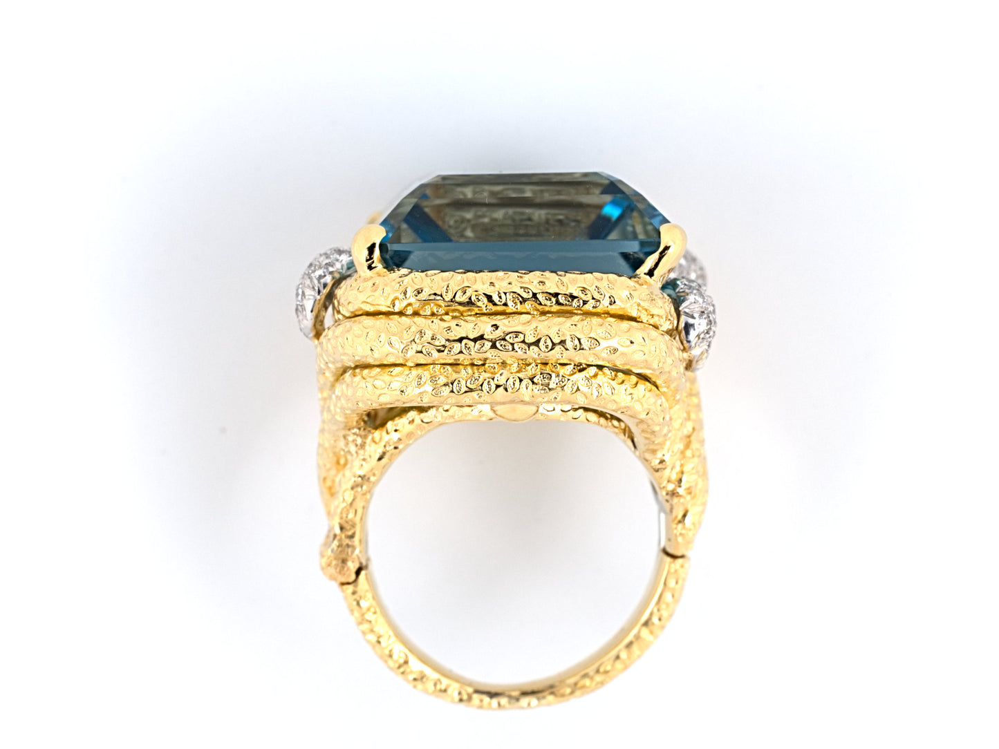 97040 - Webb Circa 1970 Gold Platinum Aqua Diamond Ring