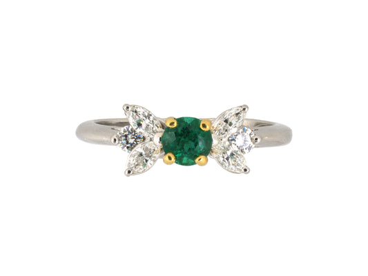 97297 - Tiffany Platinum Gold Emerald Diamond Engagement Ring