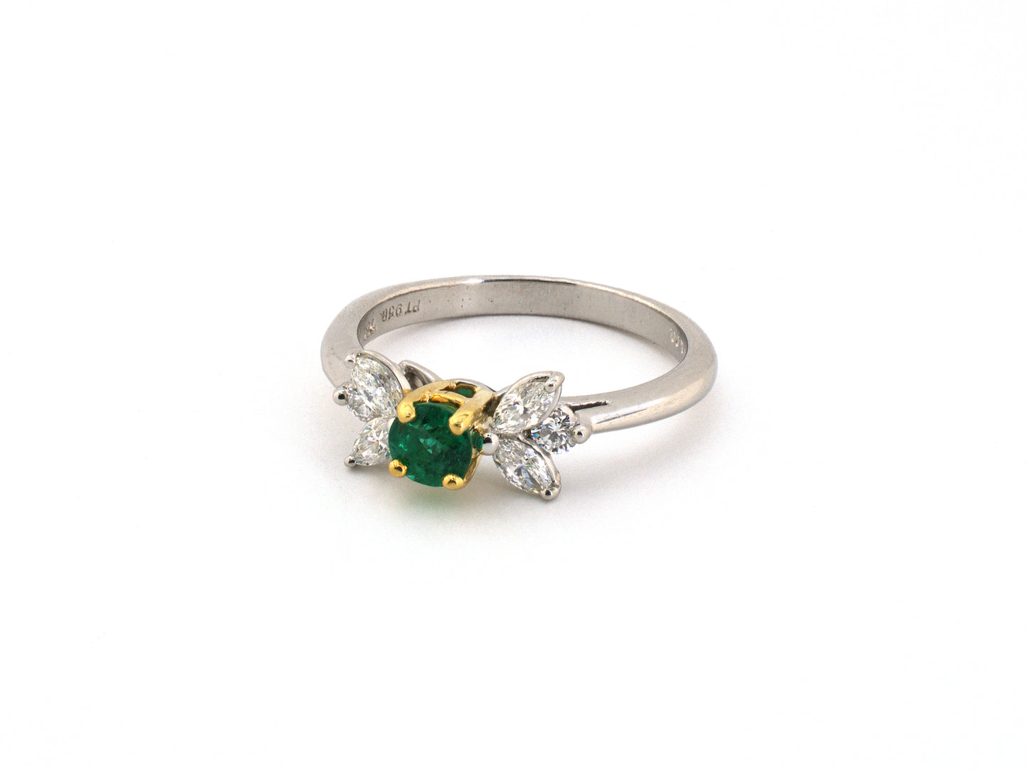 97297 - Tiffany Platinum Gold Emerald Diamond Engagement Ring