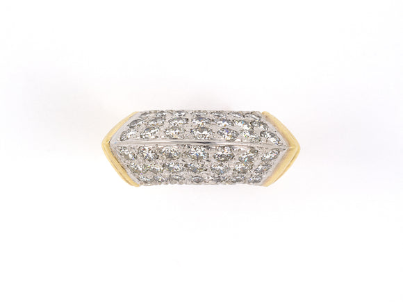 97357 - SOLD - Circa 1980s 18k Gold Dia Corrugated Knife Edge Ring Size 6 1/2,  42 Diamonds Est 2.10 Cts