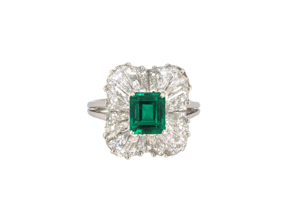 97382 - Circa 1967 Oscar Heyman Platinum Diamond AGL Emerald Ballerina Ring