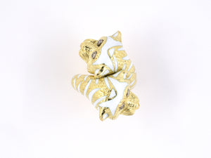 97612 - Gold Diamond Enamel Tiger Head By Pass Ring