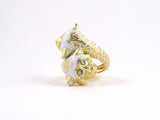 97612 - Gold Diamond Enamel Tiger Head By Pass Ring