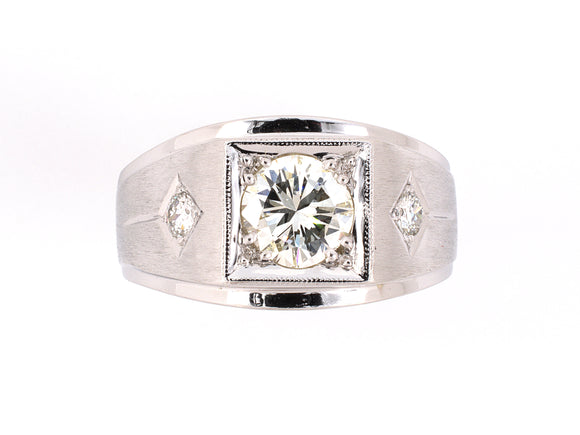 97775 - SOLD - Circa 1950s Gold Diamond Gents Ring