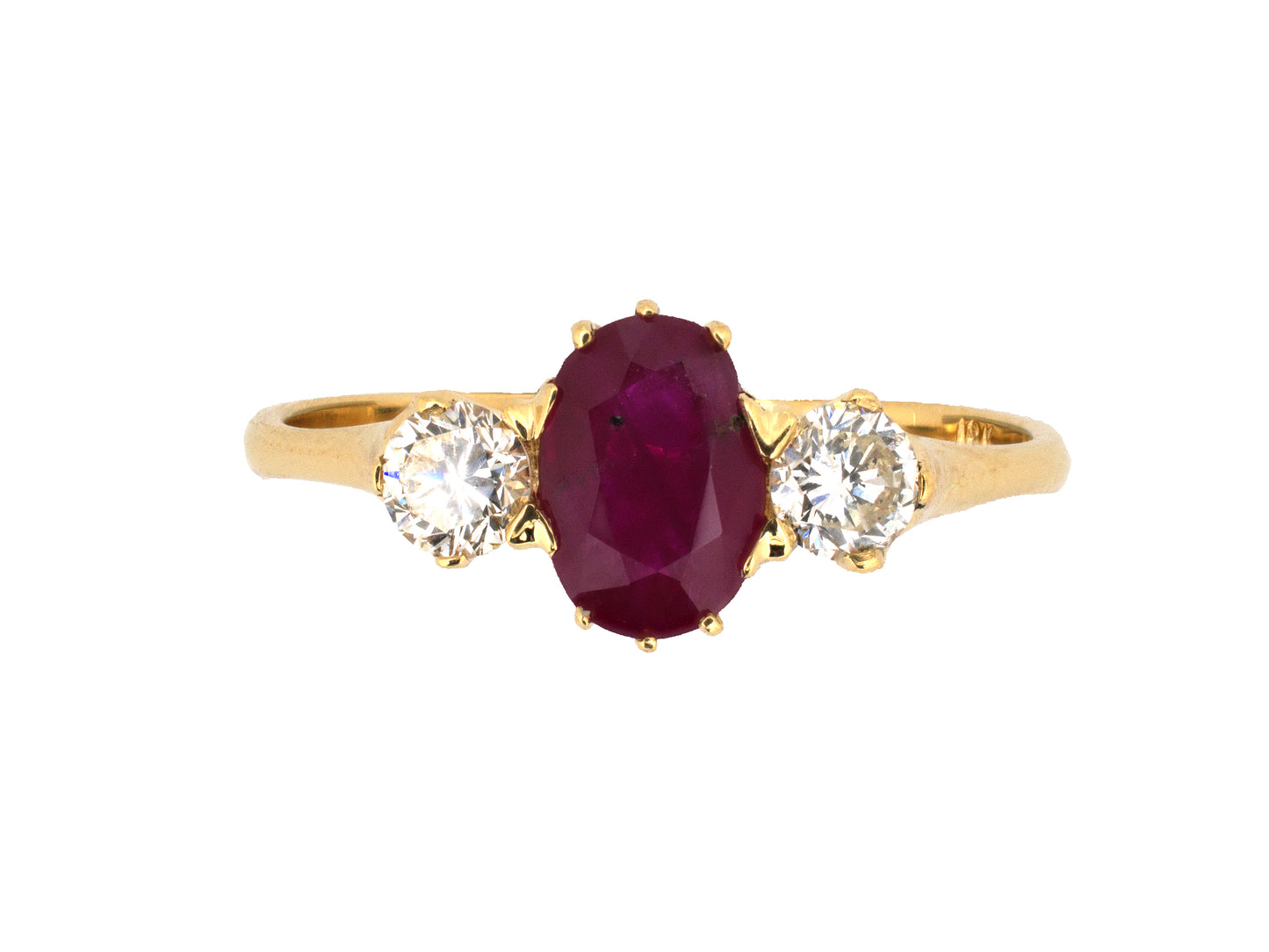 98508 - Gold Burma Ruby Diamond 3-Stone Ring