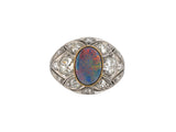 98536 - Platinum Gold Diamond Black Opal Chased Filigree Art Deco Cocktail Ring