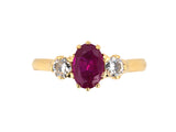98545 - Gold Burma Ruby Diamond 3-Stone Ring