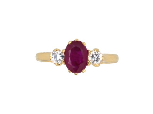 98550 - Gold AGL Ruby Diamond 3-Stone Ring