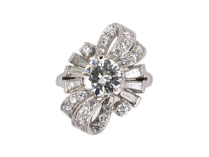 98558 - SOLD - Circa 1950 Platinum Diamond Ribbon Bow Cocktail Ring