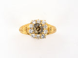 99350 - Gold GIA Yellowish Brown Diamond Carved Shoulder Cluster Repro Antique-Style Ring