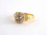 99350 - Gold GIA Yellowish Brown Diamond Carved Shoulder Cluster Repro Antique-Style Ring