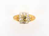 99353 - Gold GIA Brownish Yellow Diamond Carved Shoulder Cluster Repro Antique-Style Ring