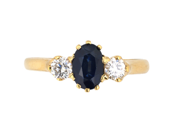 99372 - Gold Sapphire Diamond 3-Stone Ring
