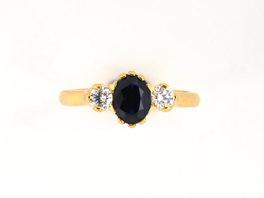 99373 - Gold Sapphire Diamond 3-Stone Ring