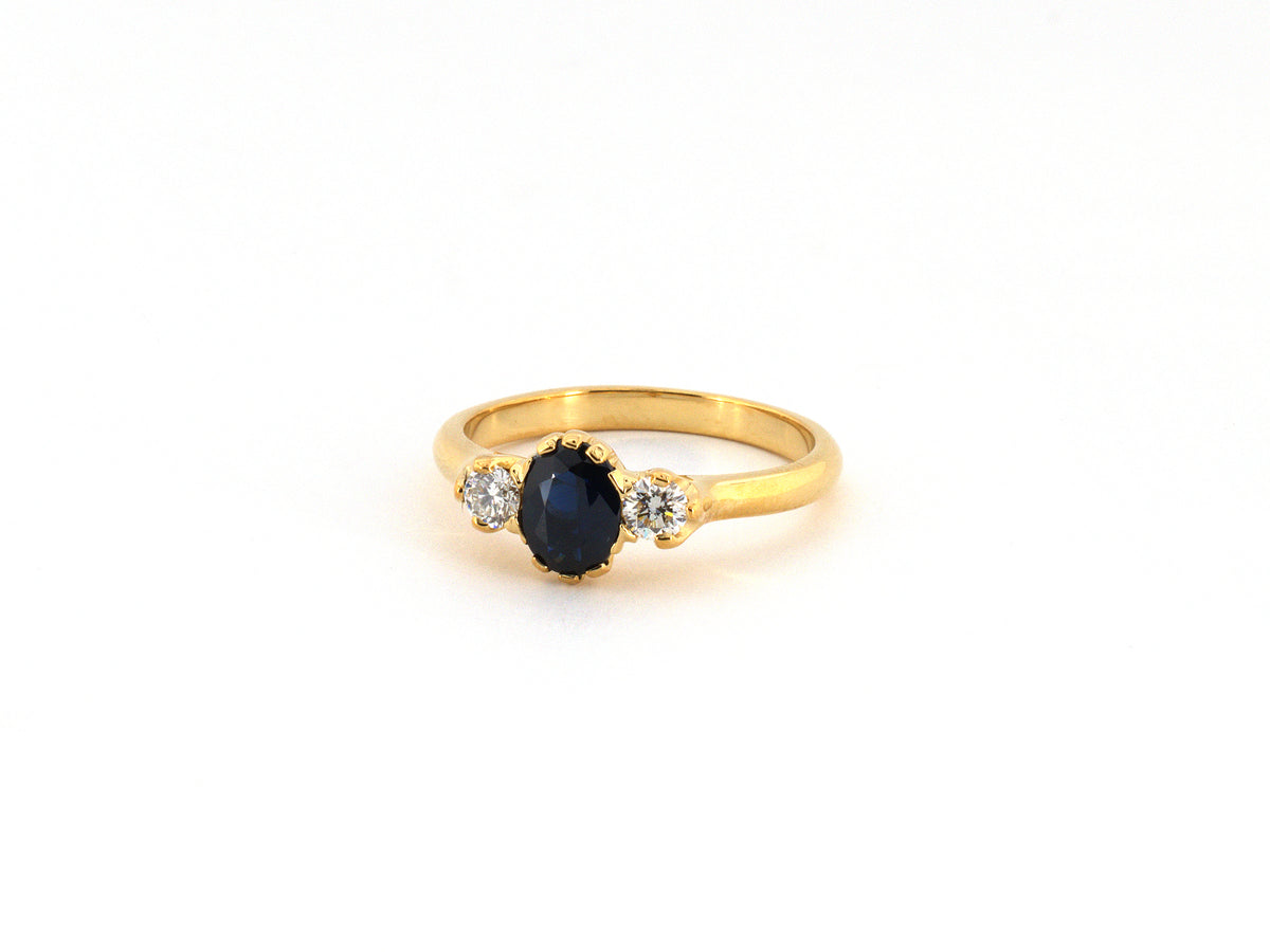 99373 - Gold Sapphire Diamond 3-Stone Ring
