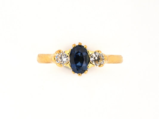99374 - Gold Sapphire Diamond 3-Stone Ring