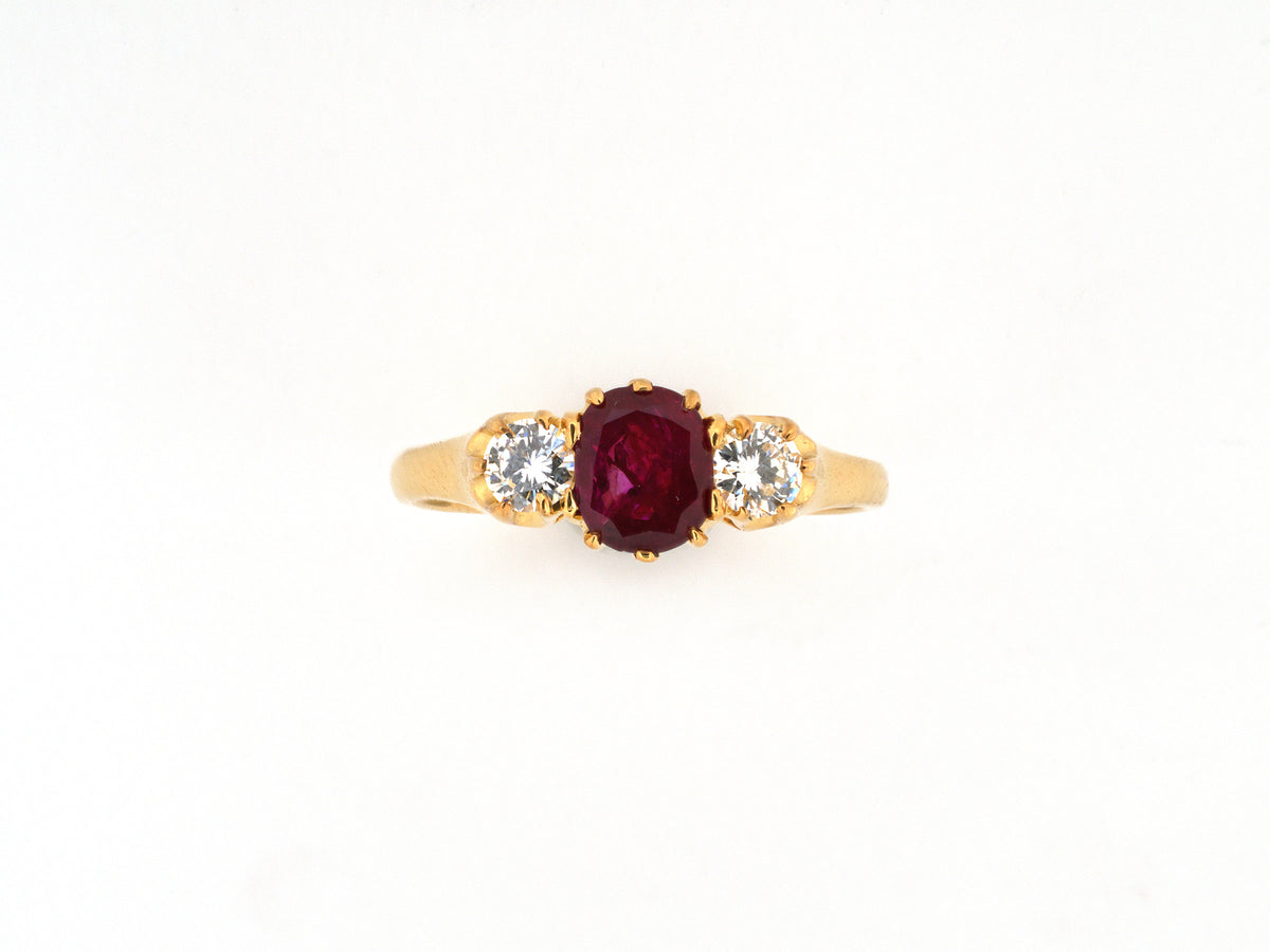 99376 - Gold AGL Ruby Diamond 3-Stone Ring