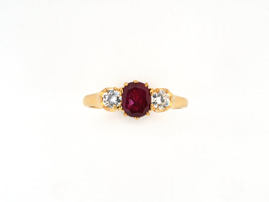 99376 - Gold AGL Ruby Diamond 3-Stone Ring