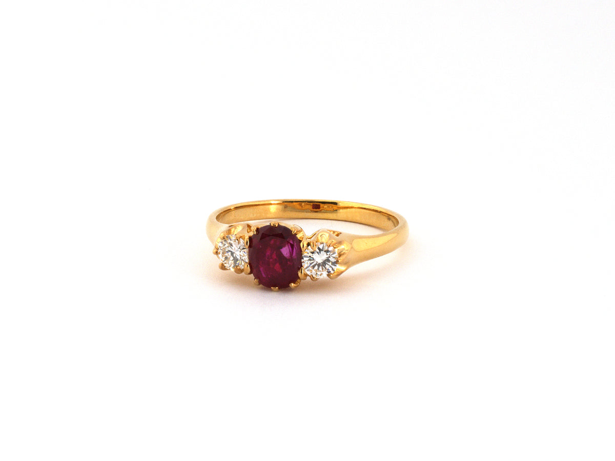 99376 - Gold AGL Ruby Diamond 3-Stone Ring