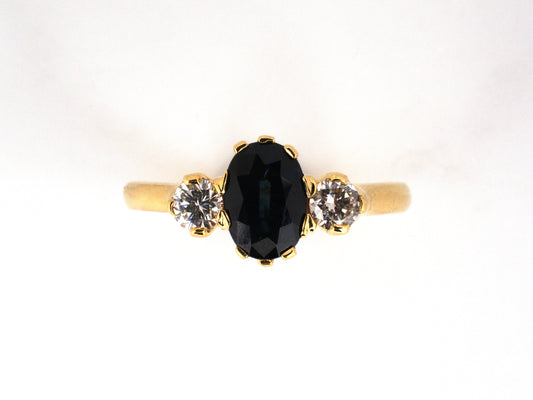 99379 - SOLD - Gold Sapphire Diamond 3-Stone Ring