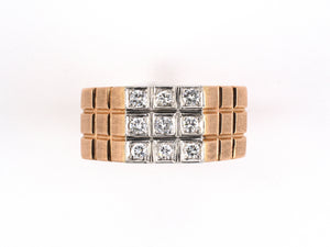 99569 - SOLD - Retro Gold Platinum Diamond Checkered Gents Ring