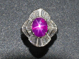 99571 - Platinum Star Sapphire Diamond Cluster Ballerina Ring