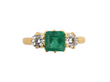 99769 - Gold Emerald Diamond Open Work 3-Stone Ring