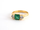 99769 - Gold Emerald Diamond Open Work 3-Stone Ring
