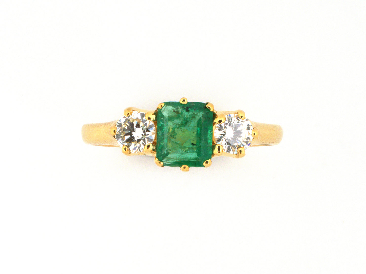 99777 - Gold Emerald Diamond 3-Stone Ring