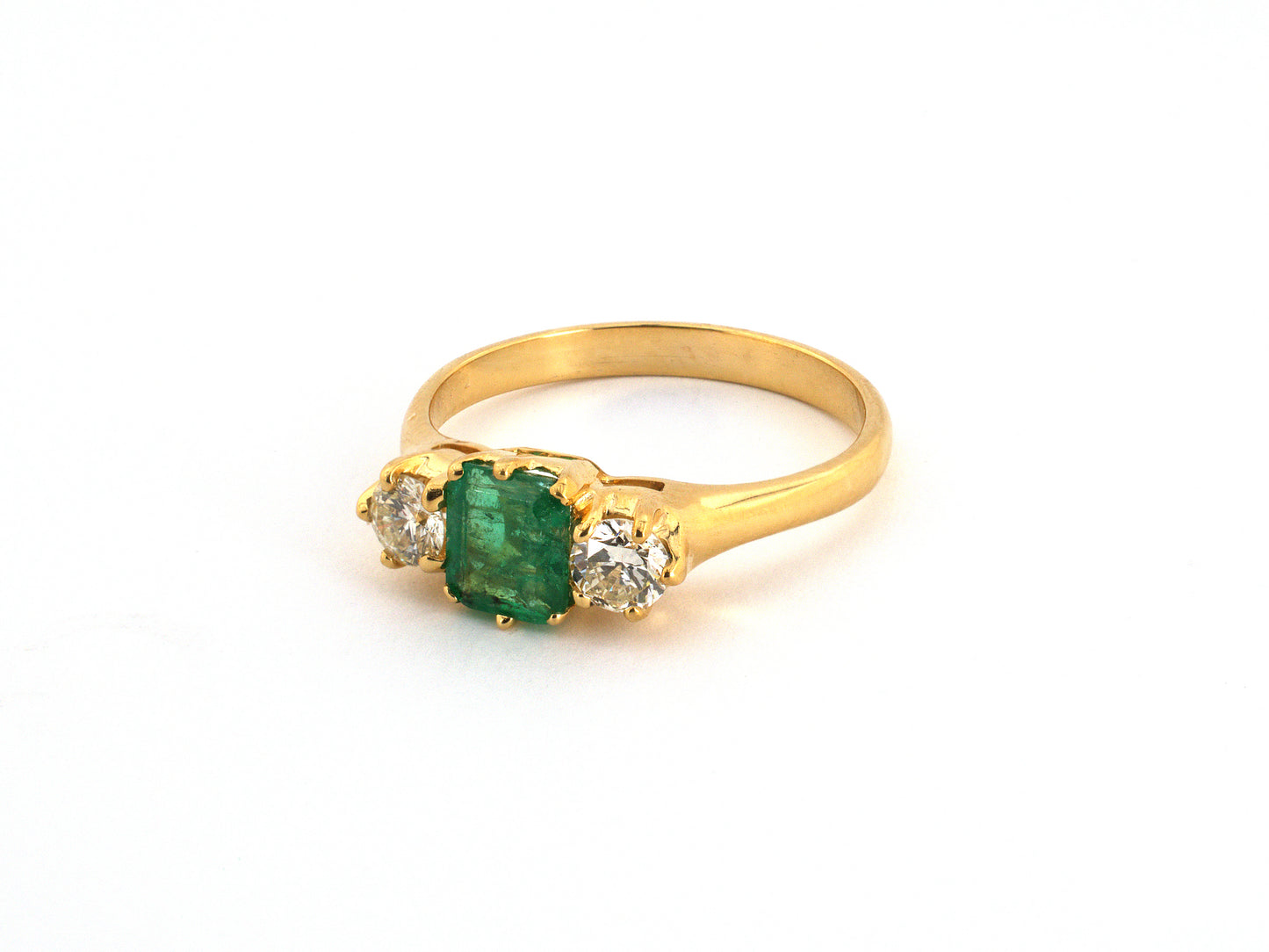 99777 - Gold Emerald Diamond 3-Stone Ring