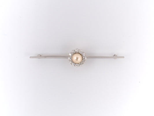 20205 - SOLD - Edwardian Platinum Gold Pearl Diamond Cluster Pin