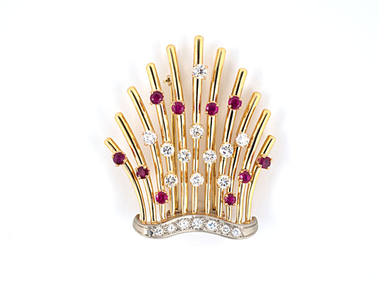 20364 - Retro Gold Platinum Diamond Ruby Spray Pin