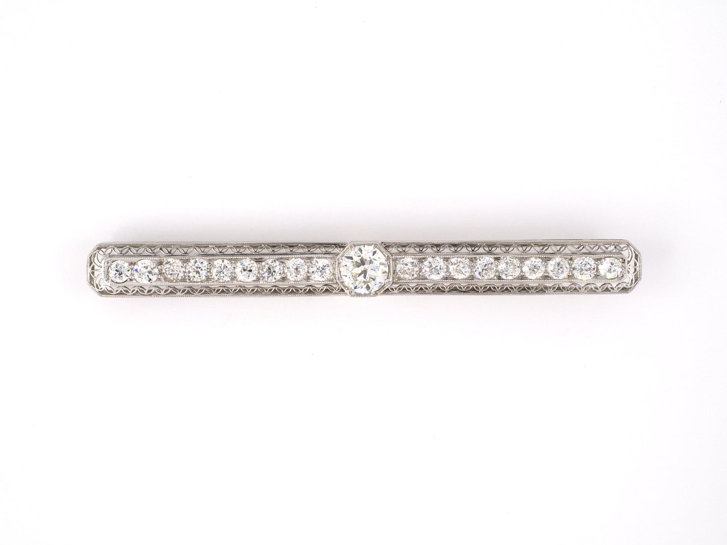 20504 - Art Deco Platinum Diamond Filigree Bar Pin