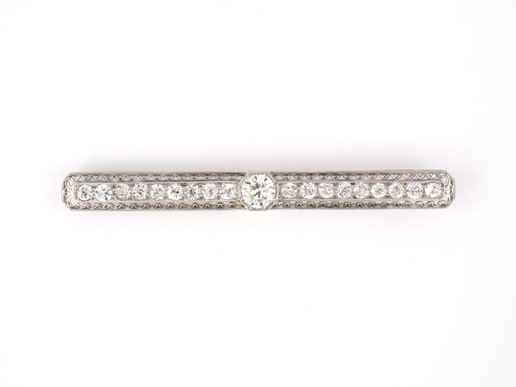 20504 - Art Deco Platinum Diamond Filigree Bar Pin