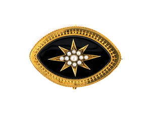 20643 - Circa 1875 Victorian Gold Onyx Pearl Pin Pendant