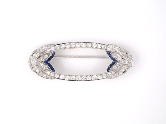 20658 - Art Deco Platinum Diamond Sapphire Pin