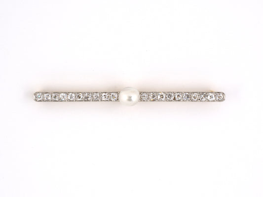 20689 - Edwardian Platinum Gold Pearl Diamond Bar Pin
