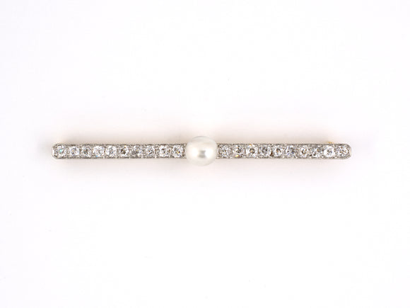 20689 - Edwardian Platinum Gold Pearl Diamond Bar Pin