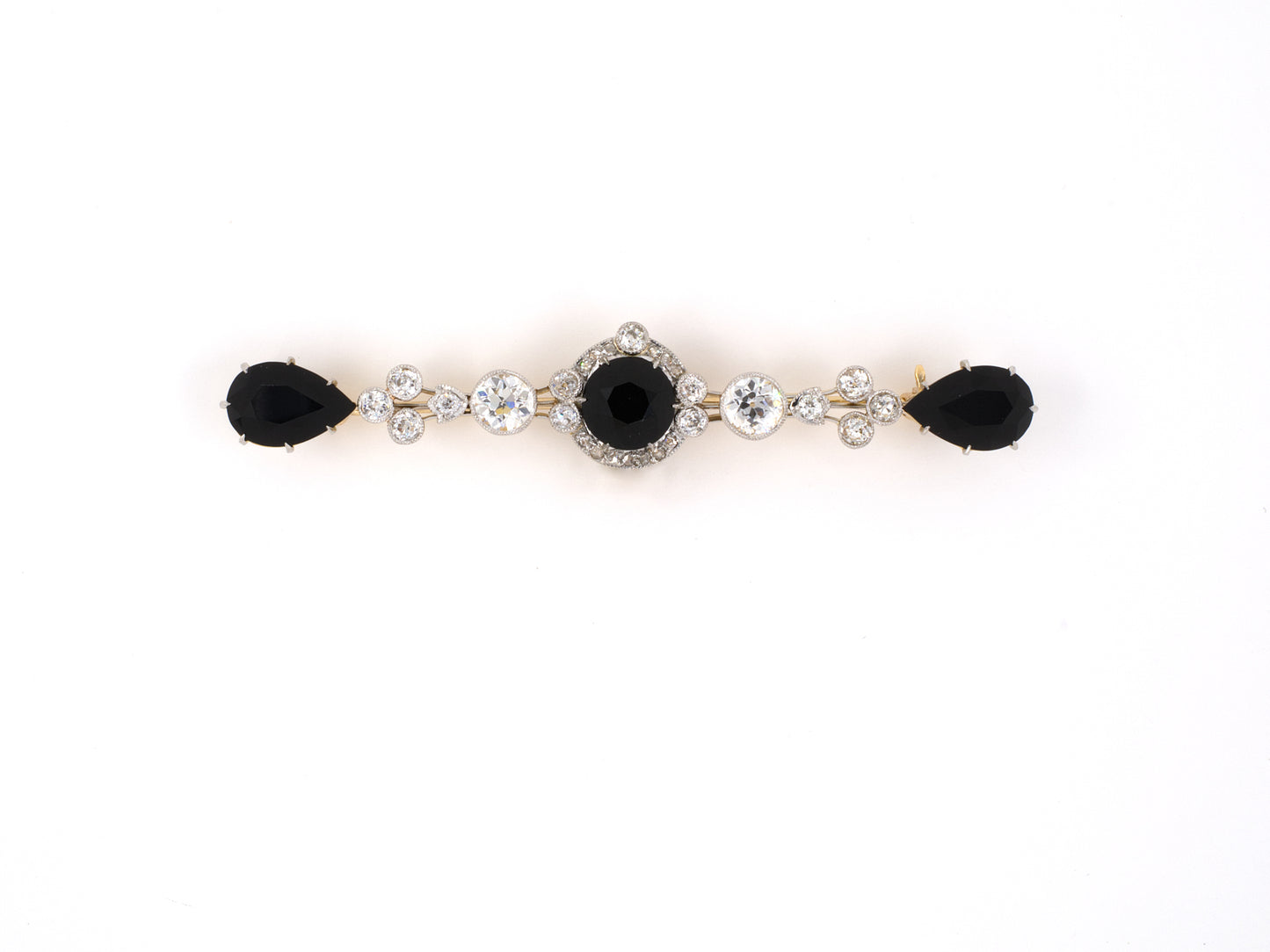 20704 - Edwardian Platinum Gold Diamond Onyx  Bar Pin Converts To Pendant