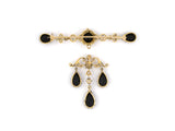 20704 - Edwardian Platinum Gold Diamond Onyx  Bar Pin Converts To Pendant