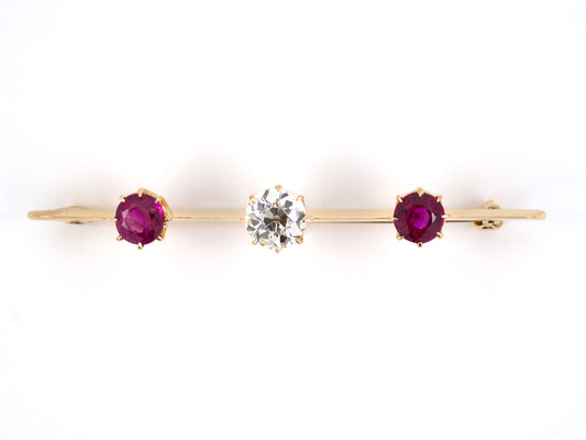 20802 - Victorian Gold Burma Ruby Diamond Bar Pin
