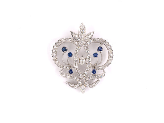 21099 - SOLD - Platinum Diamond Sapphire Scroll Pin Pendant
