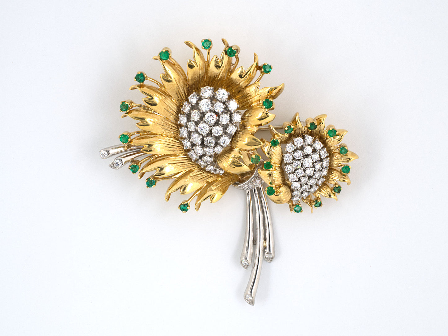 21137 - SOLD - Platinum & Gold Diamond Emerald Pin